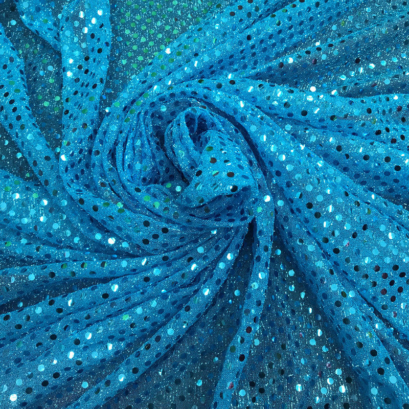 Turquoise Small Confetti Sequin Polyester Fabric - Turquoise Confetti Dot Sequin, 42" Width (1 Yard)