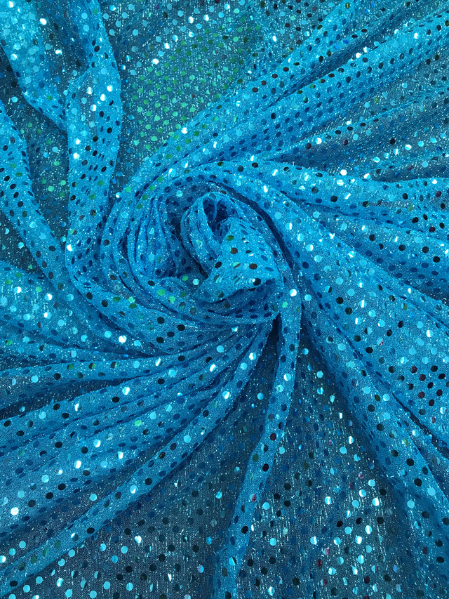Turquoise Small Confetti Sequin Polyester Fabric - Turquoise Confetti Dot Sequin, 42" Width (1 Yard)