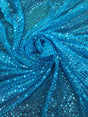 Turquoise Small Confetti Sequin Polyester Fabric - Turquoise Confetti Dot Sequin, 42" Width (1 Yard)