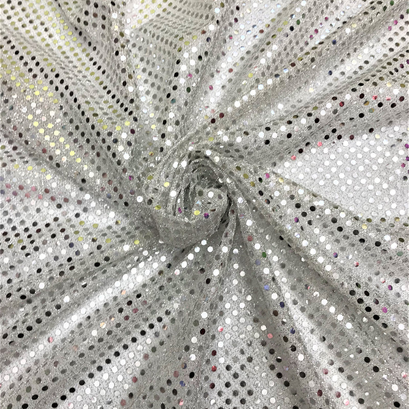 White/Silver Small Confetti Sequin Polyester Fabric - White/Silver Confetti Dots, 42" Width (1 Yard)