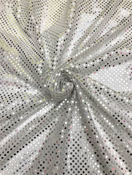White/Silver Small Confetti Sequin Polyester Fabric - White/Silver Confetti Dots, 42" Width (1 Yard)