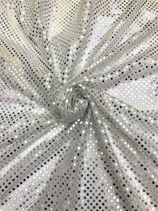White/Silver Small Confetti Sequin Polyester Fabric - White/Silver Confetti Dots, 42" Width (1 Yard)