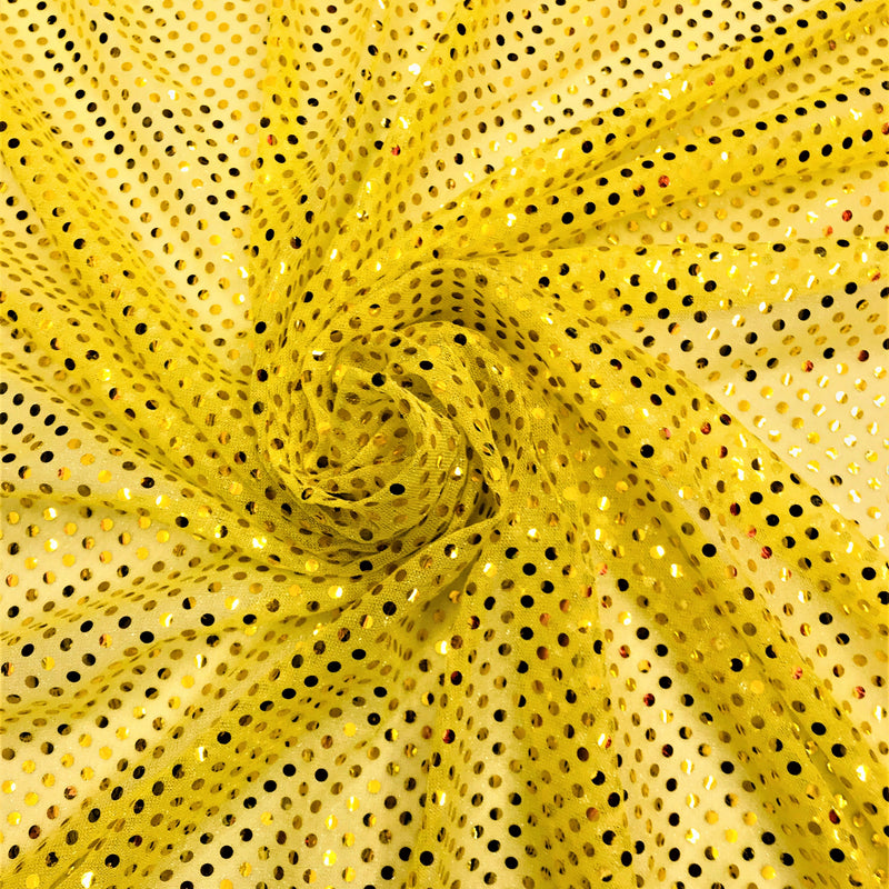 Yellow Small Confetti Sequin Polyester Fabric - Yellow Confetti Dots, 42" Width (1 Yard)