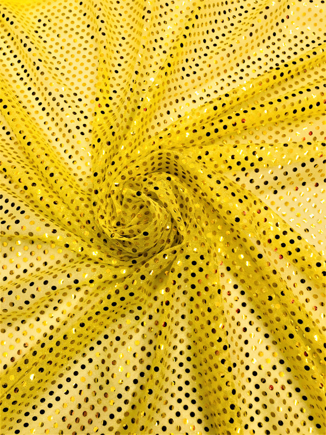 Yellow Small Confetti Sequin Polyester Fabric - Yellow Confetti Dots, 42" Width (1 Yard)