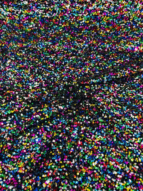 Confetti Sequin Stretch Velvet Fabric - Black, Lilac, Light Blue, Pink, Black Multi, 54" Width (1 Yard)