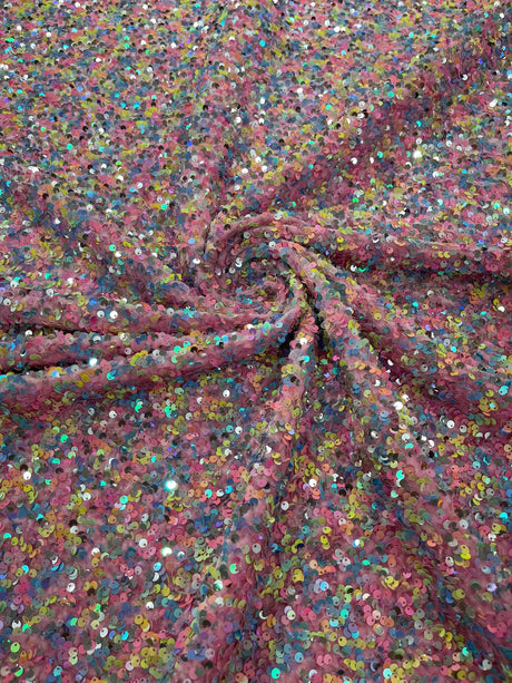Confetti Sequin Stretch Velvet Fabric - Black, Lilac, Light Blue, Pink, Black Multi, 54" Width (1 Yard)