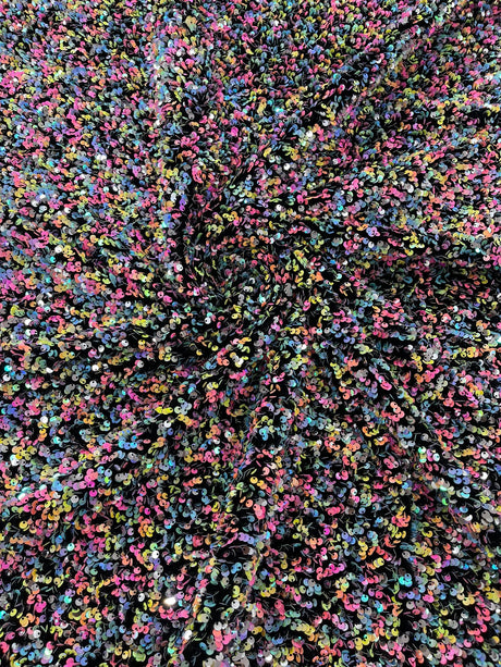 Confetti Sequin Stretch Velvet Fabric - Black, Lilac, Light Blue, Pink, Black Multi, 54" Width (1 Yard)