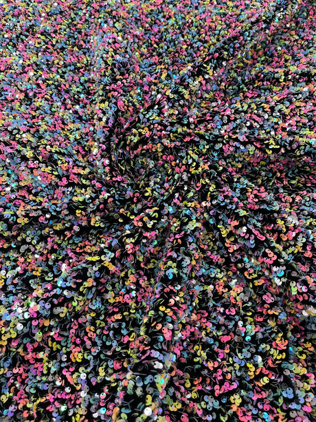 Confetti Sequin Stretch Velvet Fabric - Black, Lilac, Light Blue, Pink, Black Multi, 54" Width (1 Yard)