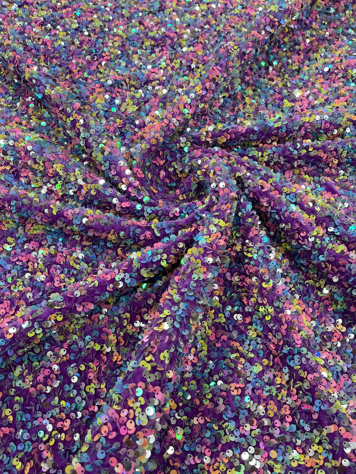 Confetti Sequin Stretch Velvet Fabric - Black, Lilac, Light Blue, Pink, Black Multi, 54" Width (1 Yard)