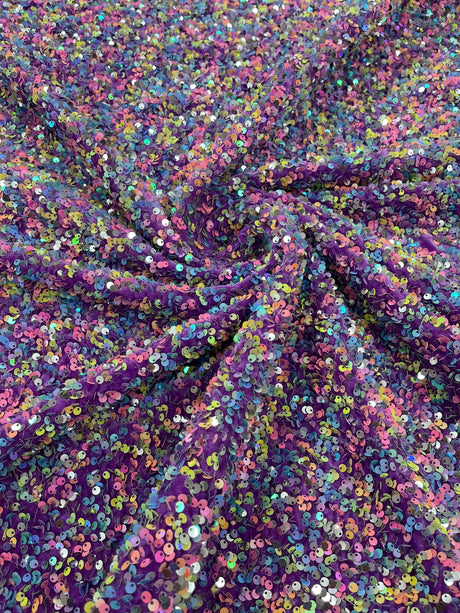 Confetti Sequin Stretch Velvet Fabric - Black, Lilac, Light Blue, Pink, Black Multi, 54" Width (1 Yard)