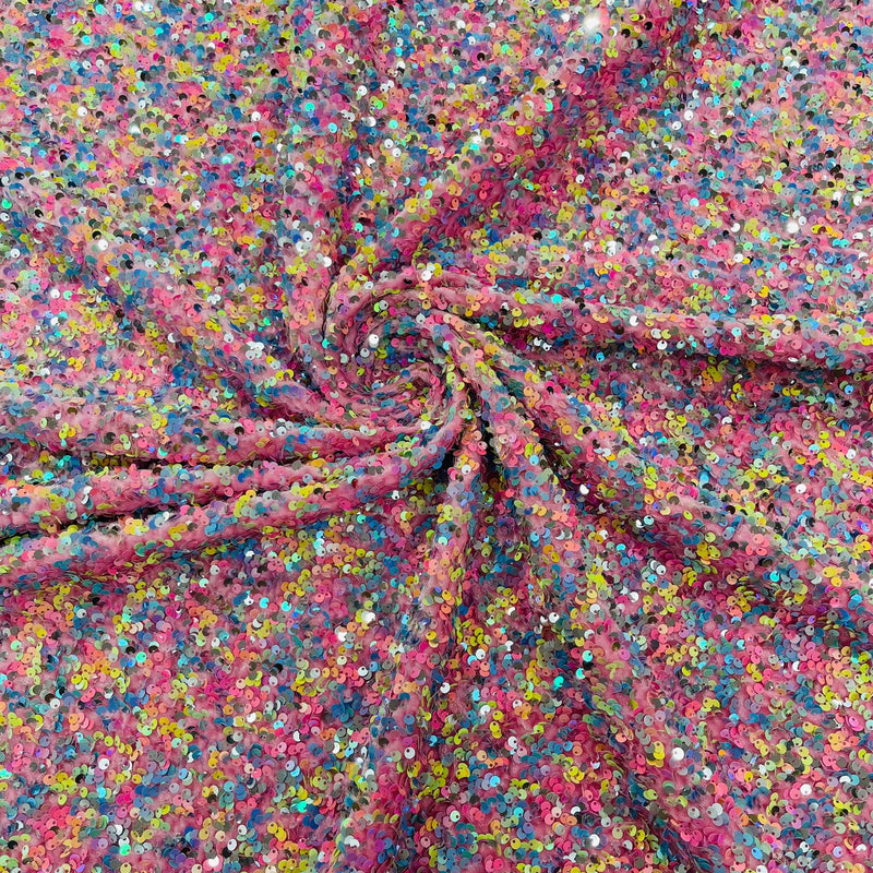 Confetti Sequin Stretch Velvet Fabric - Black, Lilac, Light Blue, Pink, Black Multi, 54" Width (1 Yard)