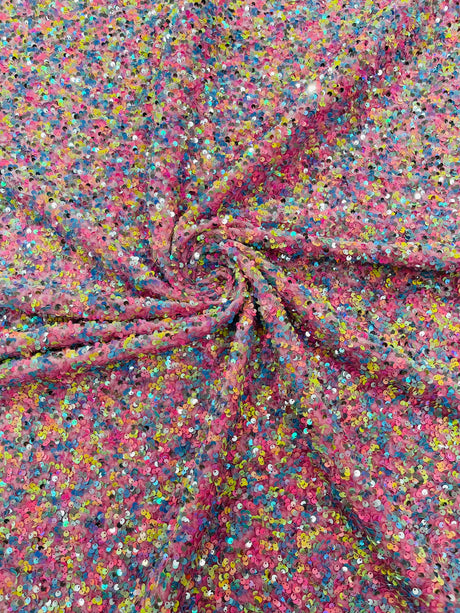 Confetti Sequin Stretch Velvet Fabric - Black, Lilac, Light Blue, Pink, Black Multi, 54" Width (1 Yard)