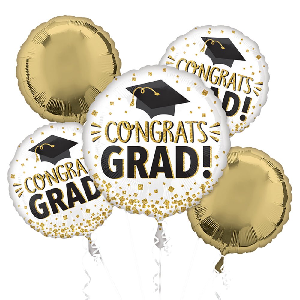 Graduation Balloon Bouquet Gold Glitter