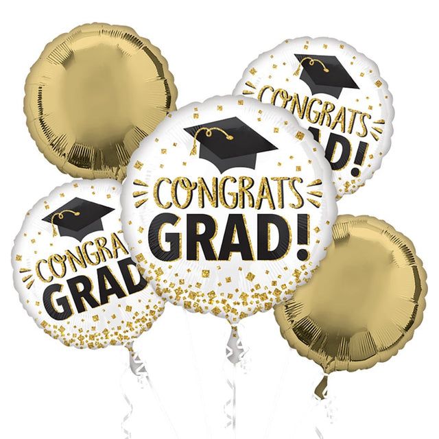Graduation Balloon Bouquet Gold Glitter