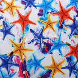 Coral Reef Polyester Spandex Fabric - Multi Star/Coral Print, 58/60" Width (1 Yard)