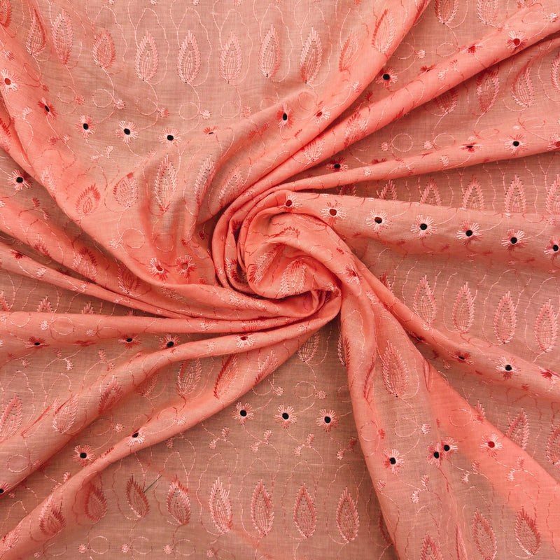 Coral Medium Eyelet Polyester Cotton Fabric - Coral, Solid, 41"-42" Width