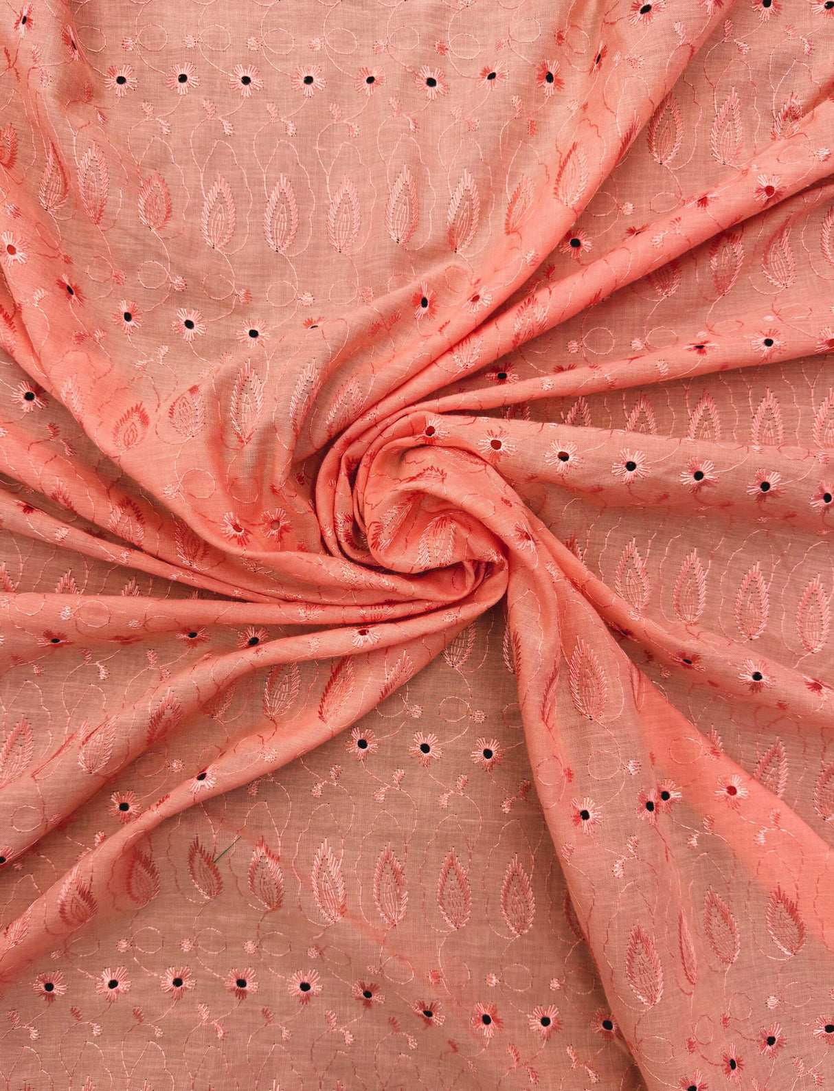 Coral Medium Eyelet Polyester Cotton Fabric - Coral, Solid, 41"-42" Width