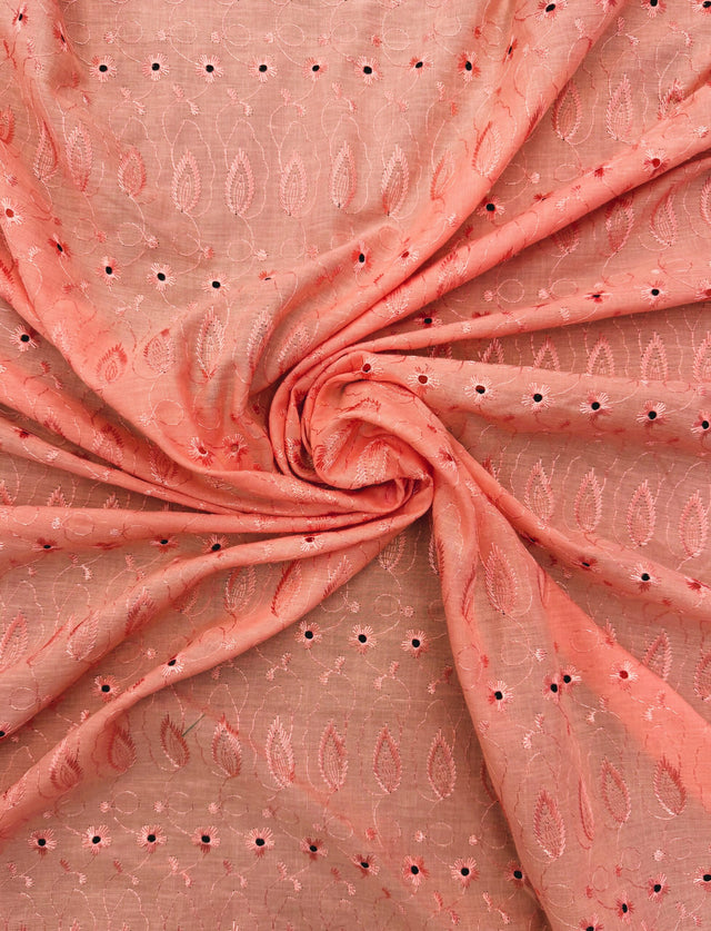 Coral Medium Eyelet Polyester Cotton Fabric - Coral, Solid, 41"-42" Width