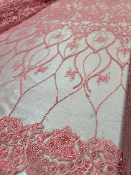 Beaded Lace Floral Coral