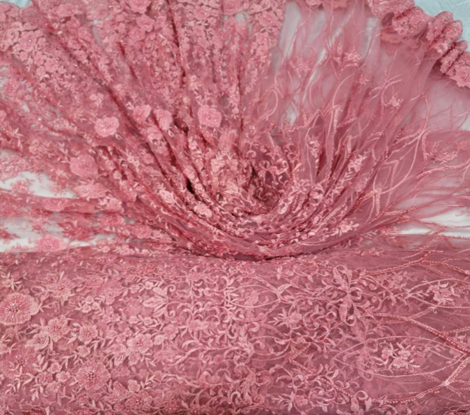 Beaded Lace Floral Coral