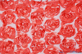 Rosette Satin Bordeaux Polyester Fabric - 3D Floral Satin Embroidered On A Mesh, Bordeaux, 52" Width (1 Yard)