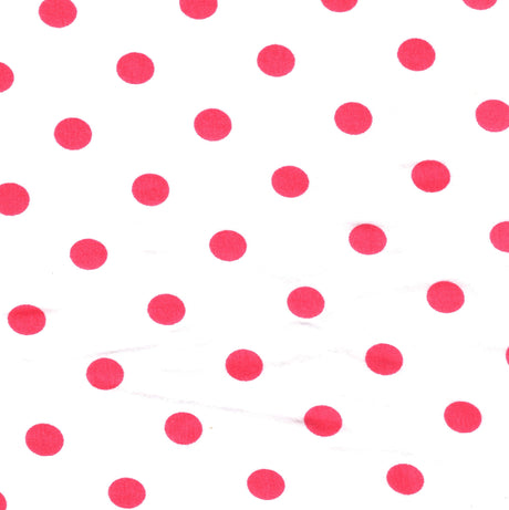Cotton Lycra Knit Fabric - Coral Polka Dots on White