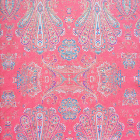 Cotton Lycra Knit Fabric Coral Park Paisley