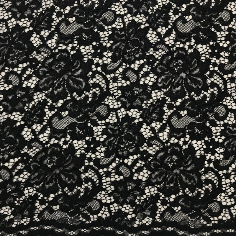 Black Vintage Corded Lace Polyester Fabric - Black, Vintage Corded Lace, 52/54" Width (1 Yard)
