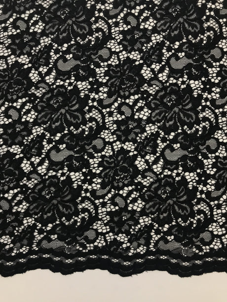Black Vintage Corded Lace Polyester Fabric - Black, Vintage Corded Lace, 52/54" Width (1 Yard)
