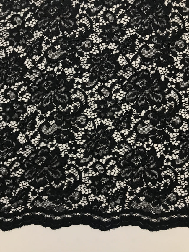 Black Vintage Corded Lace Polyester Fabric - Black, Vintage Corded Lace, 52/54" Width (1 Yard)