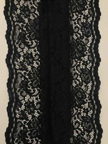 Black Vintage Corded Lace Polyester Fabric - Black, Vintage Corded Lace, 52/54" Width (1 Yard)
