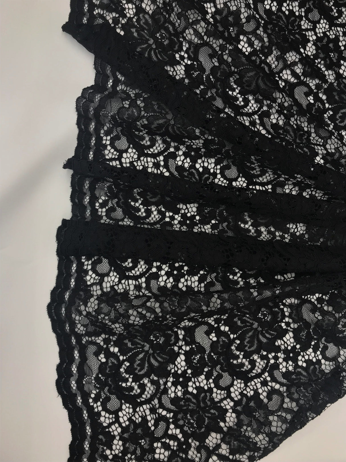 Black Vintage Corded Lace Polyester Fabric - Black, Vintage Corded Lace, 52/54" Width (1 Yard)