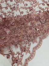 Corded Lace Butterfly Design Polyester Fabric - Butterfly Embroidered Sequin Mesh Lace, 50-54" Width (1 Yard)