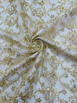Corded Lace Butterfly Design Polyester Fabric - Butterfly Embroidered Sequin Mesh Lace, 50-54" Width (1 Yard)