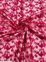Corded Lace Butterfly Design Polyester Fabric - Butterfly Embroidered Sequin Mesh Lace, 50-54" Width (1 Yard)