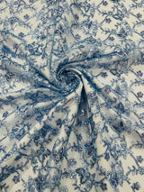 Corded Lace Butterfly Design Polyester Fabric - Butterfly Embroidered Sequin Mesh Lace, 50-54" Width (1 Yard)