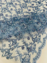Corded Lace Butterfly Design Polyester Fabric - Butterfly Embroidered Sequin Mesh Lace, 50-54" Width (1 Yard)
