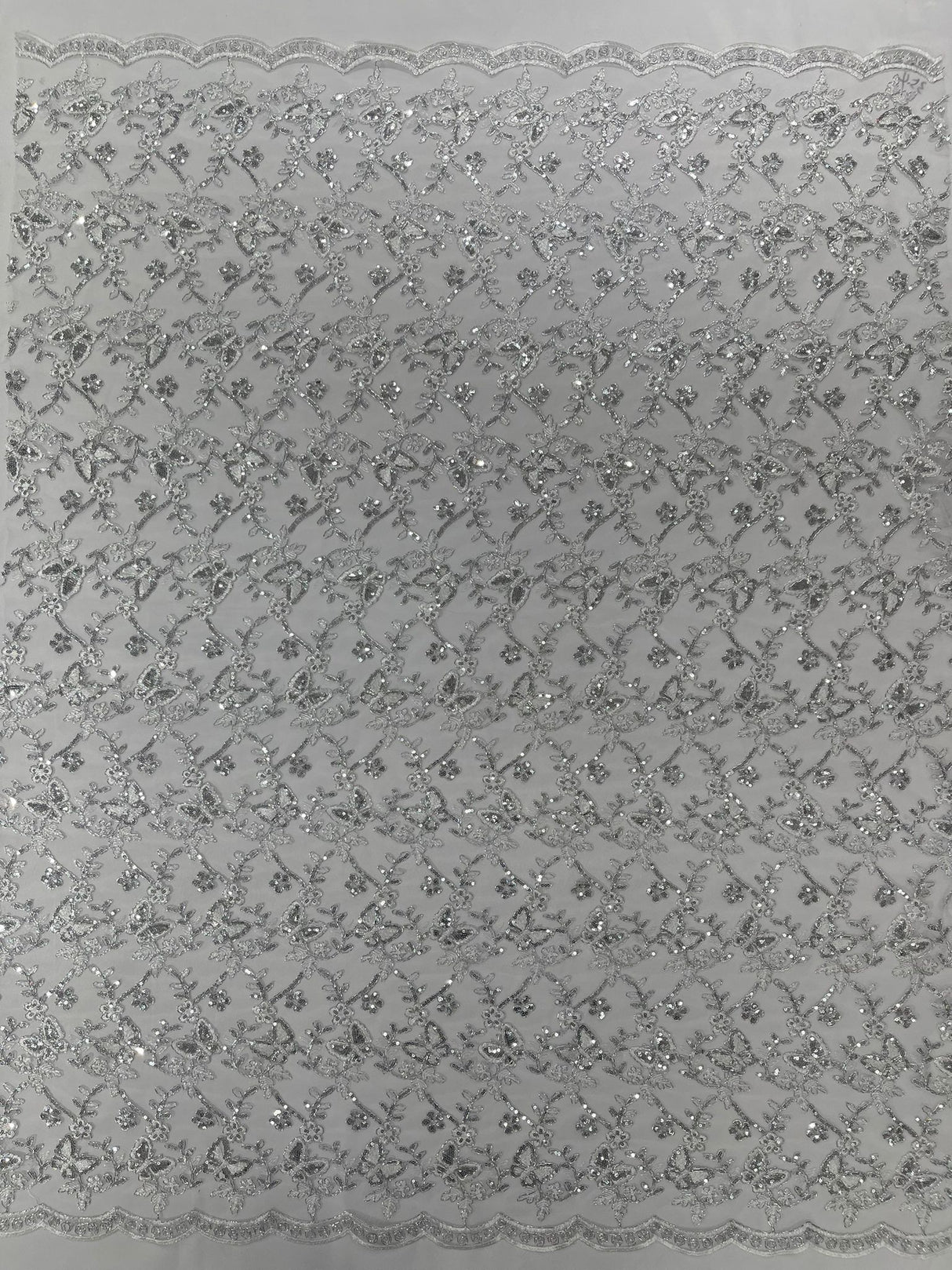 Corded Lace Butterfly Design Polyester Fabric - Butterfly Embroidered Sequin Mesh Lace, 50-54" Width (1 Yard)