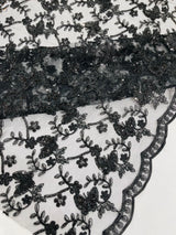 Corded Lace Butterfly Design Polyester Fabric - Butterfly Embroidered Sequin Mesh Lace, 50-54" Width (1 Yard)