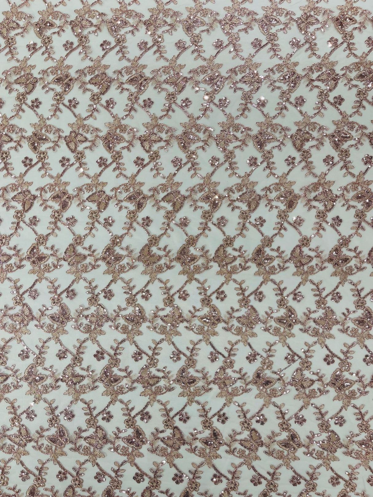 Corded Lace Butterfly Design Polyester Fabric - Butterfly Embroidered Sequin Mesh Lace, 50-54" Width (1 Yard)