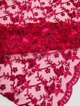 Corded Lace Butterfly Design Polyester Fabric - Butterfly Embroidered Sequin Mesh Lace, 50-54" Width (1 Yard)
