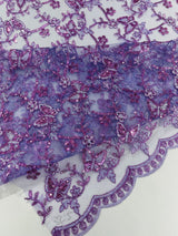 Corded Lace Butterfly Design Polyester Fabric - Butterfly Embroidered Sequin Mesh Lace, 50-54" Width (1 Yard)