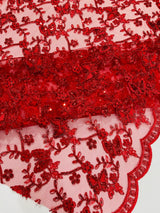 Corded Lace Butterfly Design Polyester Fabric - Butterfly Embroidered Sequin Mesh Lace, 50-54" Width (1 Yard)