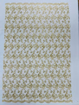 Corded Lace Butterfly Design Polyester Fabric - Butterfly Embroidered Sequin Mesh Lace, 50-54" Width (1 Yard)