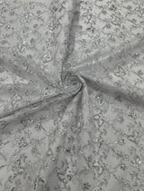 Corded Lace Butterfly Design Polyester Fabric - Butterfly Embroidered Sequin Mesh Lace, 50-54" Width (1 Yard)