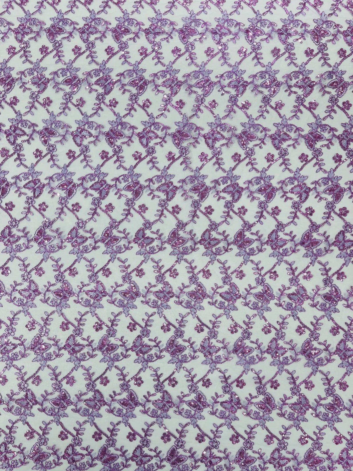 Corded Lace Butterfly Design Polyester Fabric - Butterfly Embroidered Sequin Mesh Lace, 50-54" Width (1 Yard)