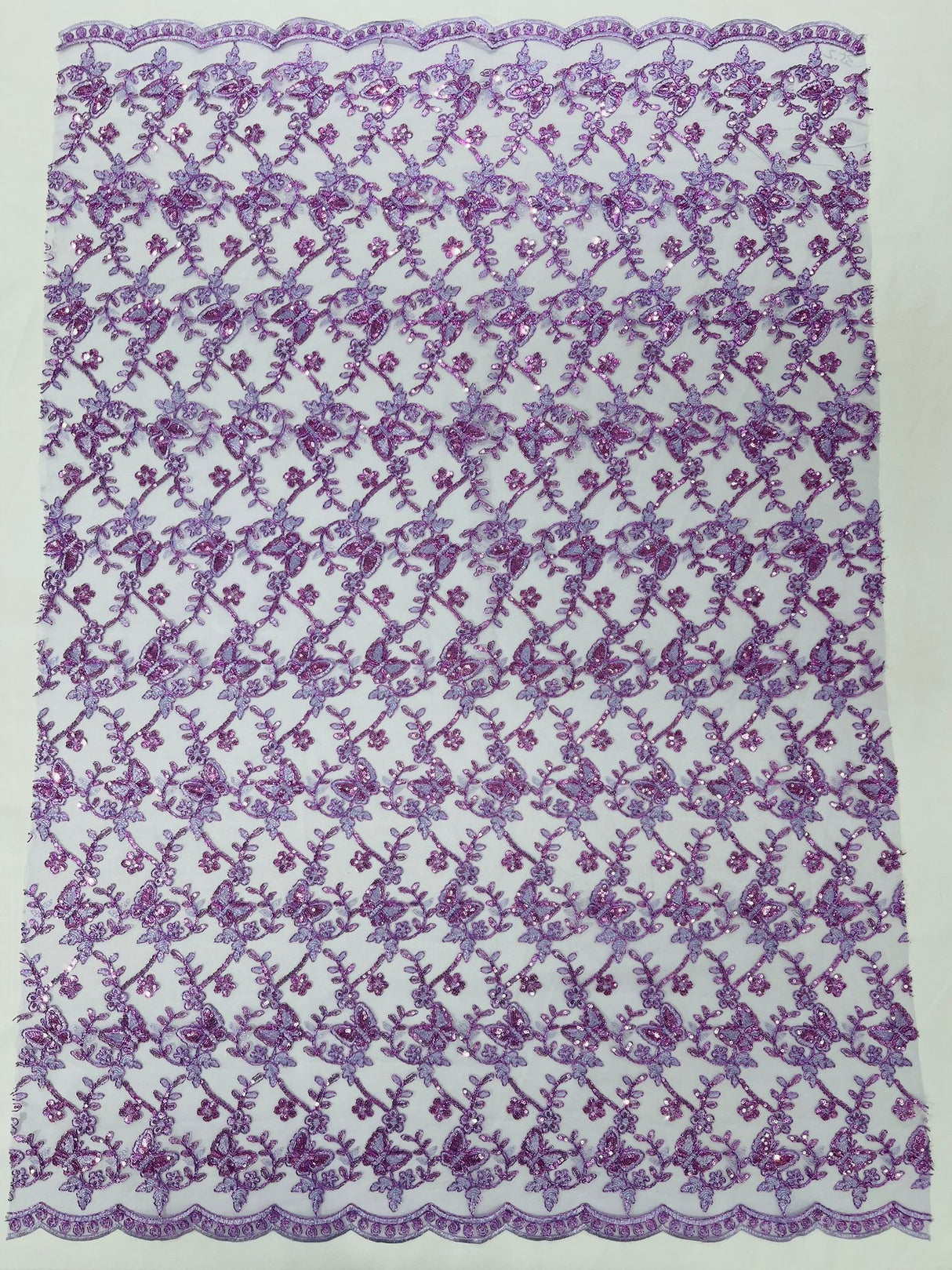 Corded Lace Butterfly Design Polyester Fabric - Butterfly Embroidered Sequin Mesh Lace, 50-54" Width (1 Yard)