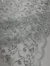 Corded Lace Butterfly Design Polyester Fabric - Butterfly Embroidered Sequin Mesh Lace, 50-54" Width (1 Yard)