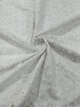Corded Lace Butterfly Design Polyester Fabric - Butterfly Embroidered Sequin Mesh Lace, 50-54" Width (1 Yard)