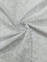 Corded Lace Butterfly Design Polyester Fabric - Butterfly Embroidered Sequin Mesh Lace, 50-54" Width (1 Yard)